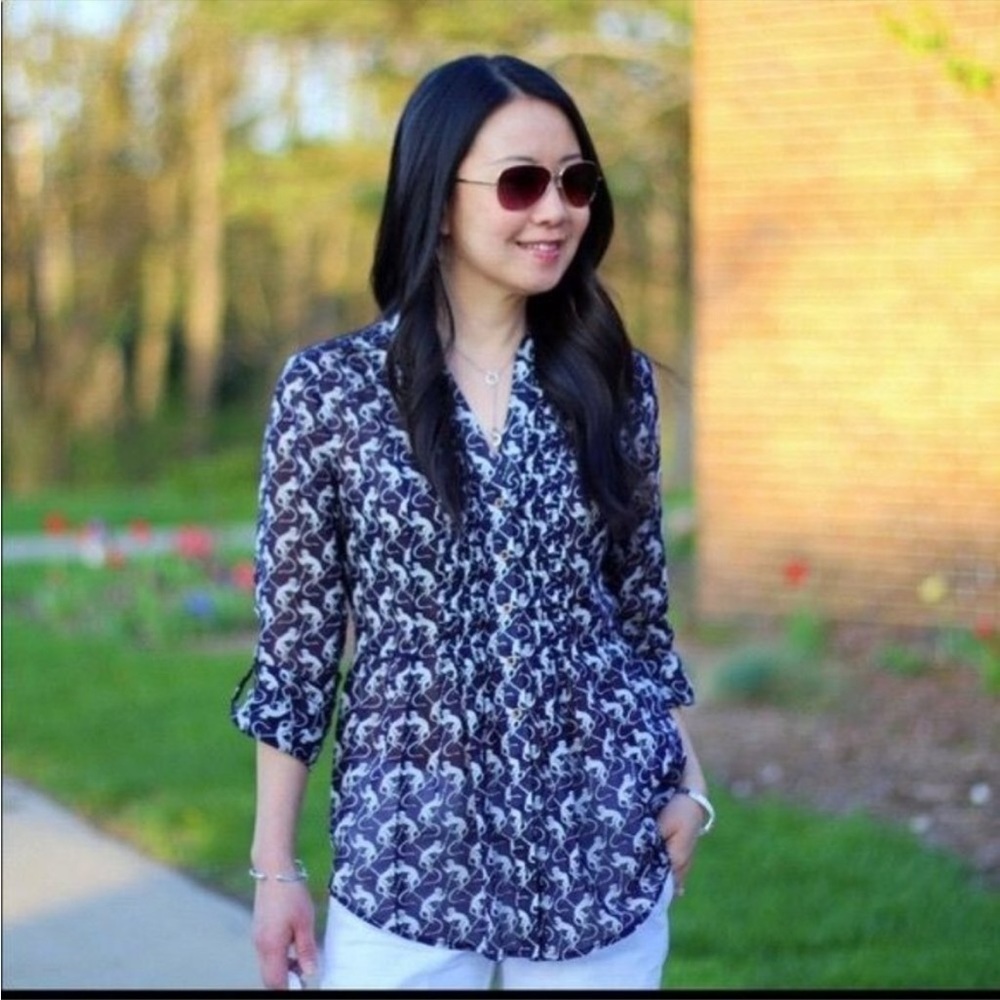 Anthro Maeve purple monkey print blouse